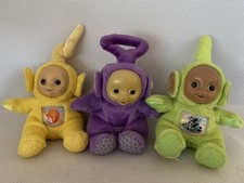 Teletubbies Laa-Laa , Dipsy & Tinky Winky Soft Beanie Toys 6”  x 3 Tomy Vintage 