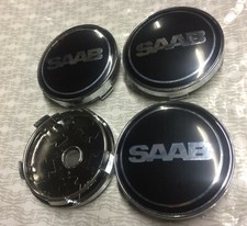 4x Saab Alloy Wheel Hub Centre Cap Set Center Caps Black/Silver 60mm