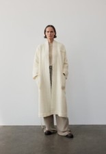 Zara 100% Wool Ecru Manteco Robe Coat Size M-L Sold Out 23/24 White Jacket BNWT