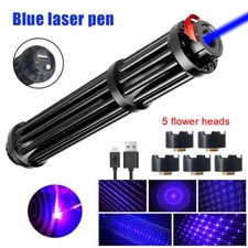 USB C Rechargeable 1000Mile Blue Laser Pointer Pen SOS High Power Flashlight UK