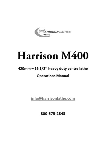Harrison m400 lathe manual - m400,