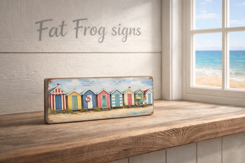 Beach hut print sign plaque - beach,