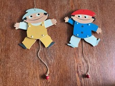 Mainzelmannchen Vintage 1970’s German wooden Jumping Jack String Toys Lot X2