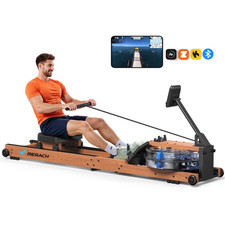 MERACH R28 Foldable Wood Rowing Machine for Home Gym Water Resistance with 180kg