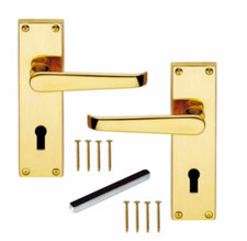Door Handles LOCK Brass Finish Modern Victorian Straight Internal External D1