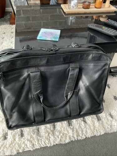 Tumi black leather briefcase - black,