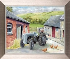 FERGUSON TE20 GREY MARE TRACTOR - PEWTER /SILVER FRAME FRAMED PRINT PICTURE 050