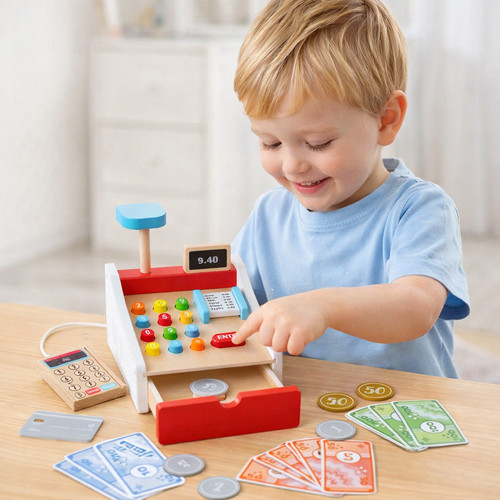 Cute wooden toy cash register - wooden,