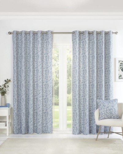 Lined eyelet floral blue - eyelet,