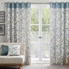 Fusion - Duck Egg Blue Leaf Curtains W90 x L72 (229 x 183cm) - 100% Cotton - 2x