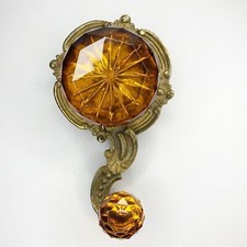 Antique Servant Bell Pull Faceted Amber Crystal Brass 6.5” Victorian Salvage