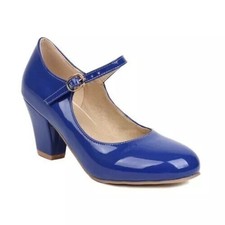 Women's Chunky Court Mary Heel Ankle Strap Pump Shoes*Ladies Jane Office Sandals