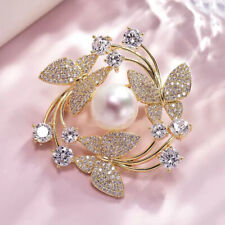 Butterfly Pearl Gold Brooch Vintage Style Diamante Brooch Pin Charm Womens Girls