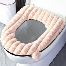 1pcs Furry Fleece Toilet Seat Pad Warm Toilet Seat Cover Zipper Household Soft