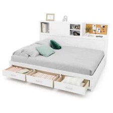 Double Size Daybed Wooden Sofa Bed Frame w/ Storage Shelves & 3 Drawers
