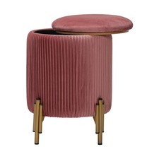 Velvet Makeup Vanity Stool with Wooden Tray - 33cm Round Gold Leg Stool for Dres
