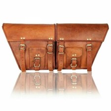 2Pcs Real Retro Leather Tool Bag Motorcycle Tan Storage bag Saddle Bags Panniers
