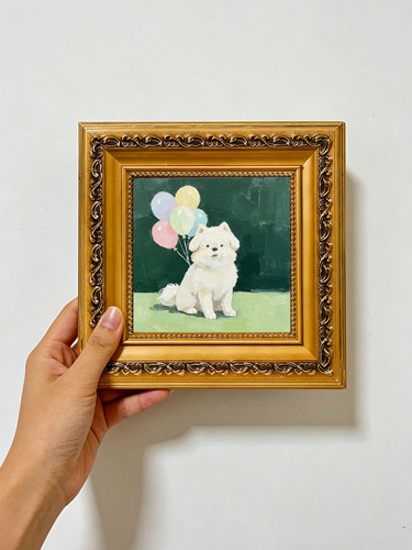 White puppy with pastel - with,