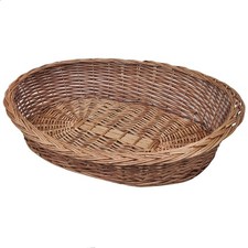 Dog Basket Willow Natural 90 cm Oval Wicker Pet Bed Medium Comfortable with Pad