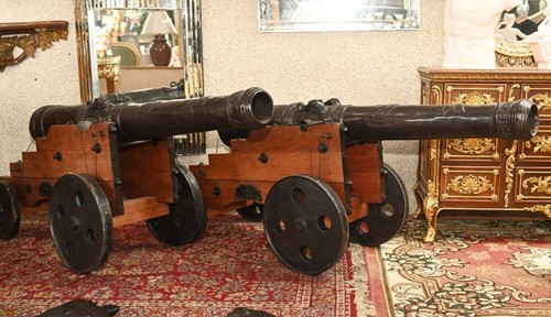 Pair large bronze cannons - bronze,