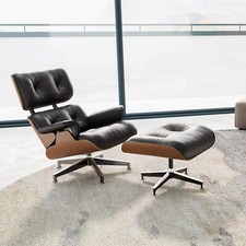 Walnut Eames Lounge Chair & Ottoman Genuine Leather Armchair Club Seat Pro Tall