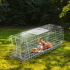 24" Heavy Duty Live Animal Cage Trap Iron Folding Cat Raccoon Rabbit Trap Catche