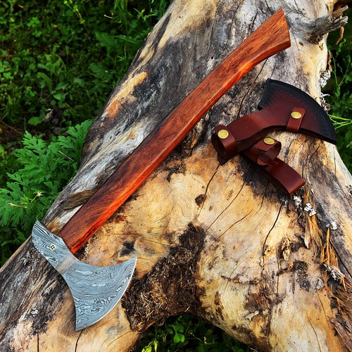 Hand forged damascus steel axe - forged,
