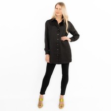 Womens Coast Black Longline Blouse  Satin Silk Feel Collared Shirt Button Up