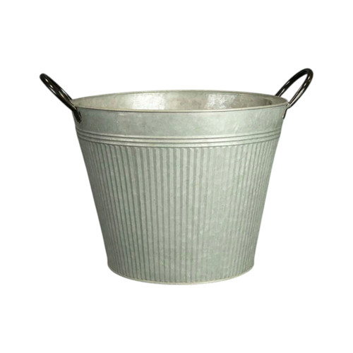 Round ribbed aged zinc planter - aged,