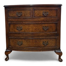 Antique style walnut bow front chest of 4 drawers on cabriole legs
