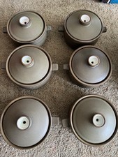 Denby Chevron Olive Green Soup Bowls / Pots Individual Casseroles Set of Six