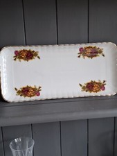 Vintage Fine China Tray Sandwich Serving Floral Gold Tone Country Rose Rectangle