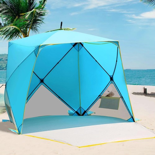 Blue pop tent family - up,