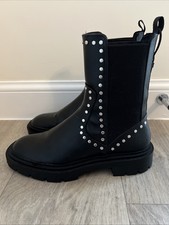 Zara Black Studded Biker Mid High Boots Size 6 EU 39