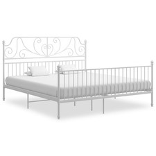 Bed Frame White Metal 180x200 cm Powder-Coated Super King Sturdy Slatted Robust