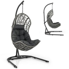 COSTWAY Hanging Egg Chair Indoor Outdoor Patio Wicker Hammock Chair w/ Stand