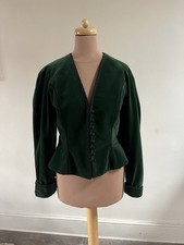 Vintage Caroline Charles Green Velvet Fitted Jacket With Matching Belt