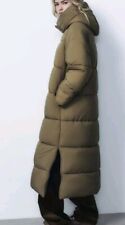 Zara long water repellant wind protection khaki puffer coat/ jacket size MIDIUM 