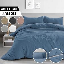 Washed Linen Look Soft Touch Duvet Cover Bedding Pillowcase Set Grey Blush Blue