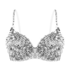 Women's Sequin Bra Push Up Bralette Rave Belly Dance Bustier Night Club Costume