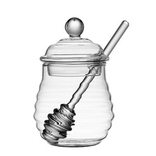 Honey Pot Transparent Honeycomb Tank with Dipper and Lid Kitchen Glass Honey Jar