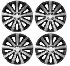 Wheel Trims 15" Hub Caps Plastic Covers Full Set of 4 Black Silver Fit R15 TYRES