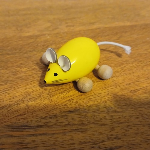 Vintage wooden toy mouse - wooden, with