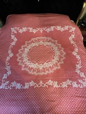Vintage Vantona Double Bedspread Pink & white Reversible Throw /Blanket w Flaws