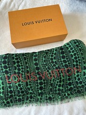 Authentic Louis Vuitton Yayoi Kusama Green Polka Dot Cashmere Shawl Scarf