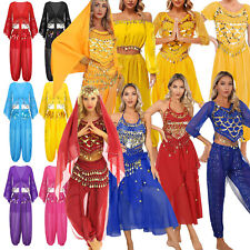 UK Womens Belly Dance Costume Chiffon Belly Crop Tank Top Pants Dress Outfits