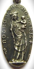 Fine Vintage Silver Holy Medal Notre Dame Paris Madonna & Child Jesus by Lassare