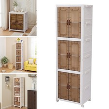 Rolling Plastic Cabinet Slim Wardrobe Multi Purpose Storage Organizer Cupboard