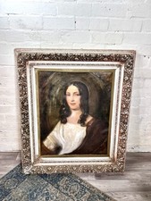 A Large Framed Antique 19th Century Oil Painting On Canvas Of A Lady.