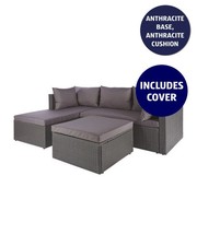 Rattan Corner Sofa Set for Outdoor & Indoor Use, Grey Cushions, Rain Cover